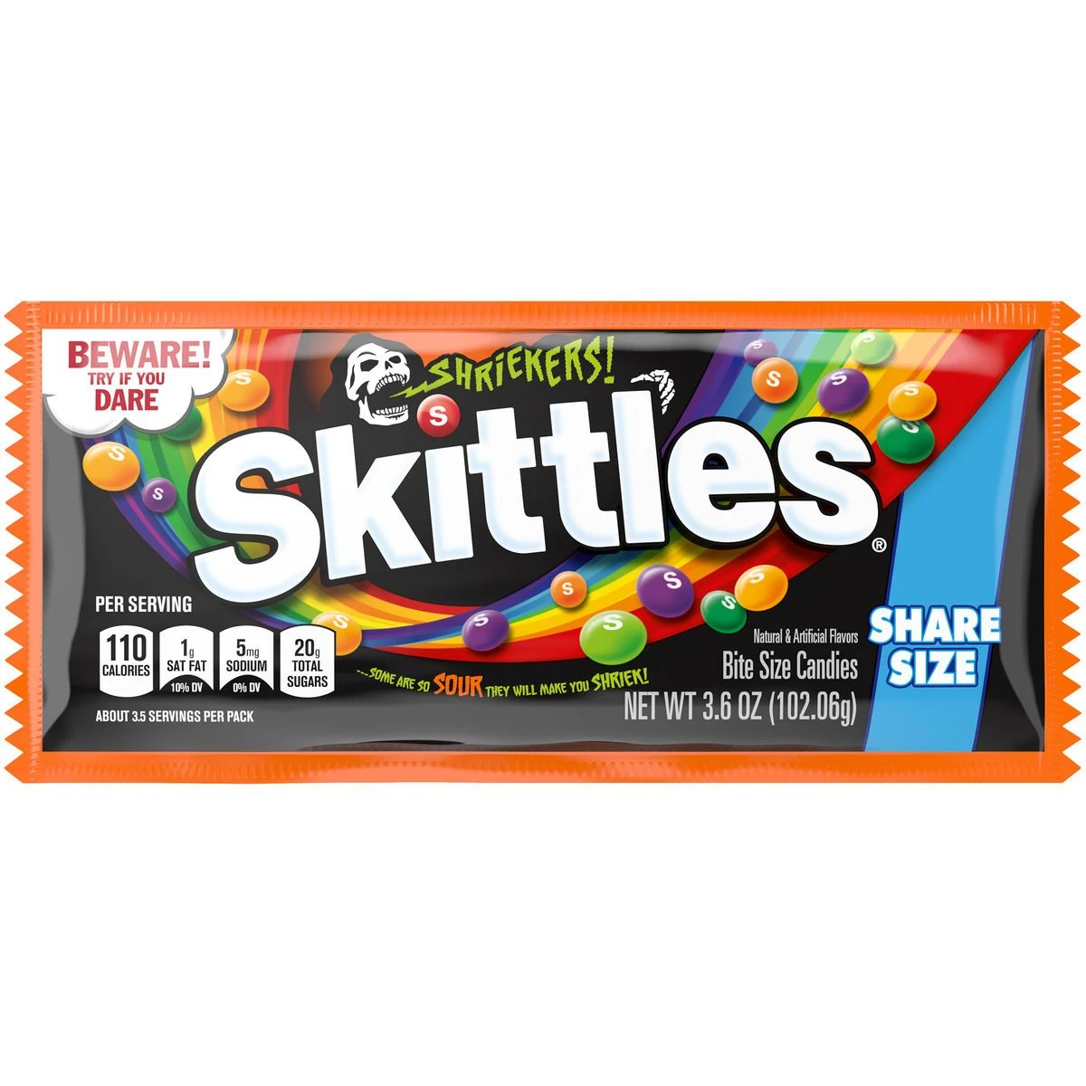 Skittles Shriekers Sour Candy, 421464, 3.6 OZ