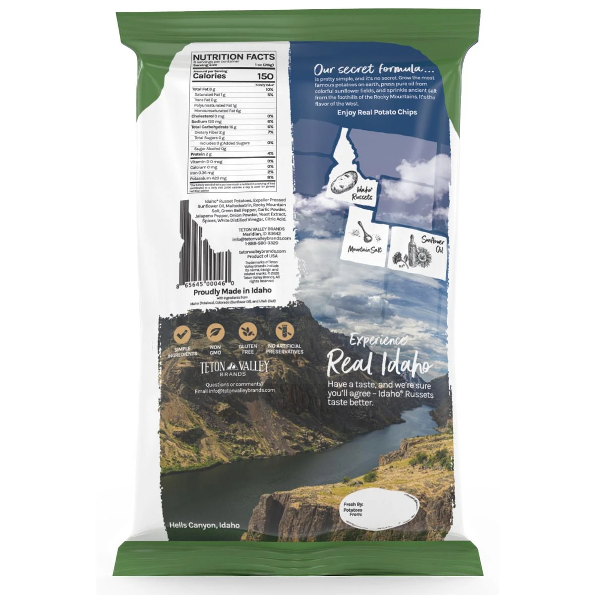 Teton Valley Hells Canyon Jalapeno Real Potato Chips, 106081, 8 OZ - Image 2