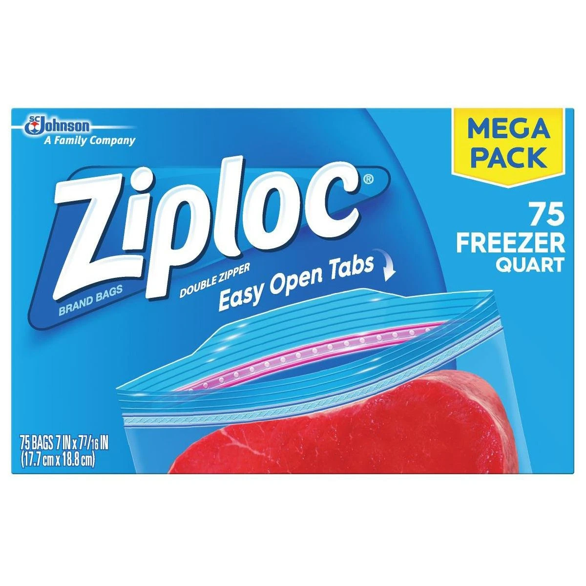Ziploc Food Storage Bags with New Grip 'n Seal Technology, 75-Count, 70949, 1 Quart